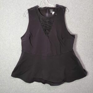 Torrid Women Top 3 Black Ponte Sleeveless Tank Lace Up V Neck Peplum Hem